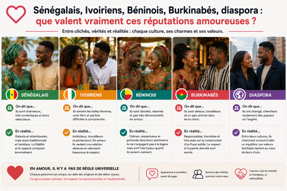 Sénégalais, Ivoiriens, Béninois, Burkinabés, diaspora : que valent vraiment ces réputations amoureuses ?